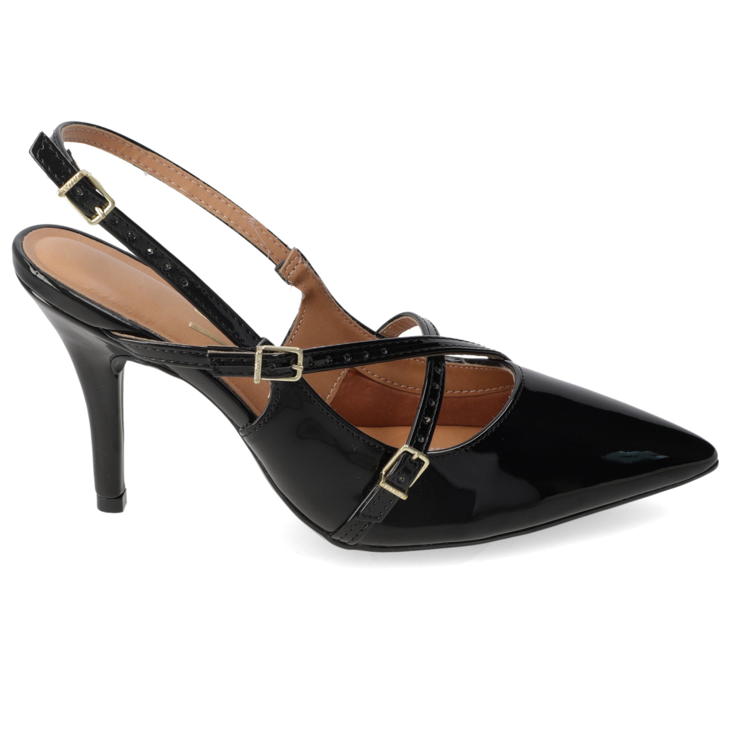 Stiletto Taco Aguja Efecto Charol Negro
