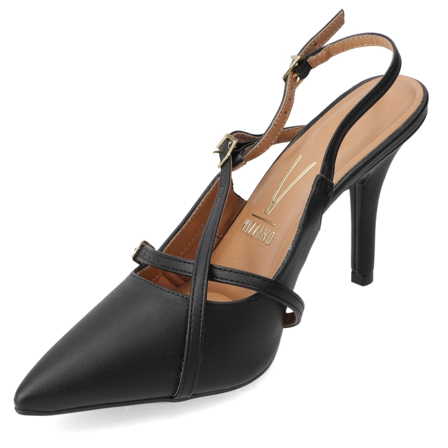 Stiletto Taco Aguja Eco Cuero Negro