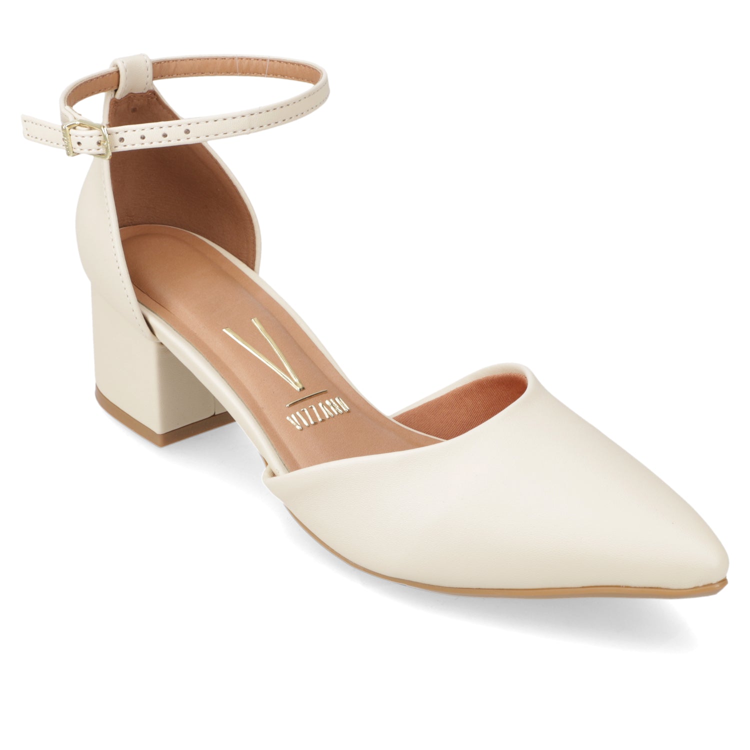 Zapato Taco Ancho Medio Crema Vizzano Ecocuero 34 / Crema