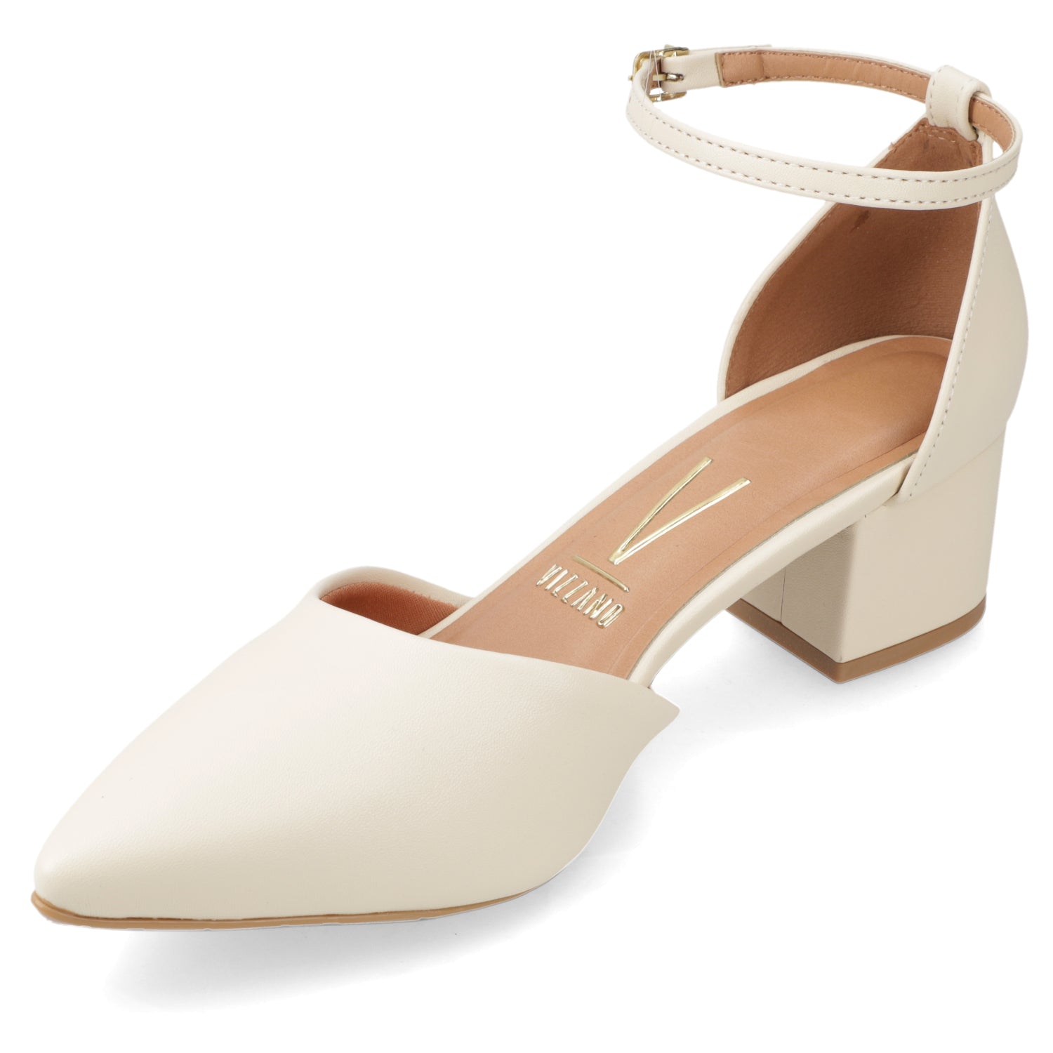 Zapato Taco Ancho Medio Crema Vizzano Ecocuero 34 / Crema