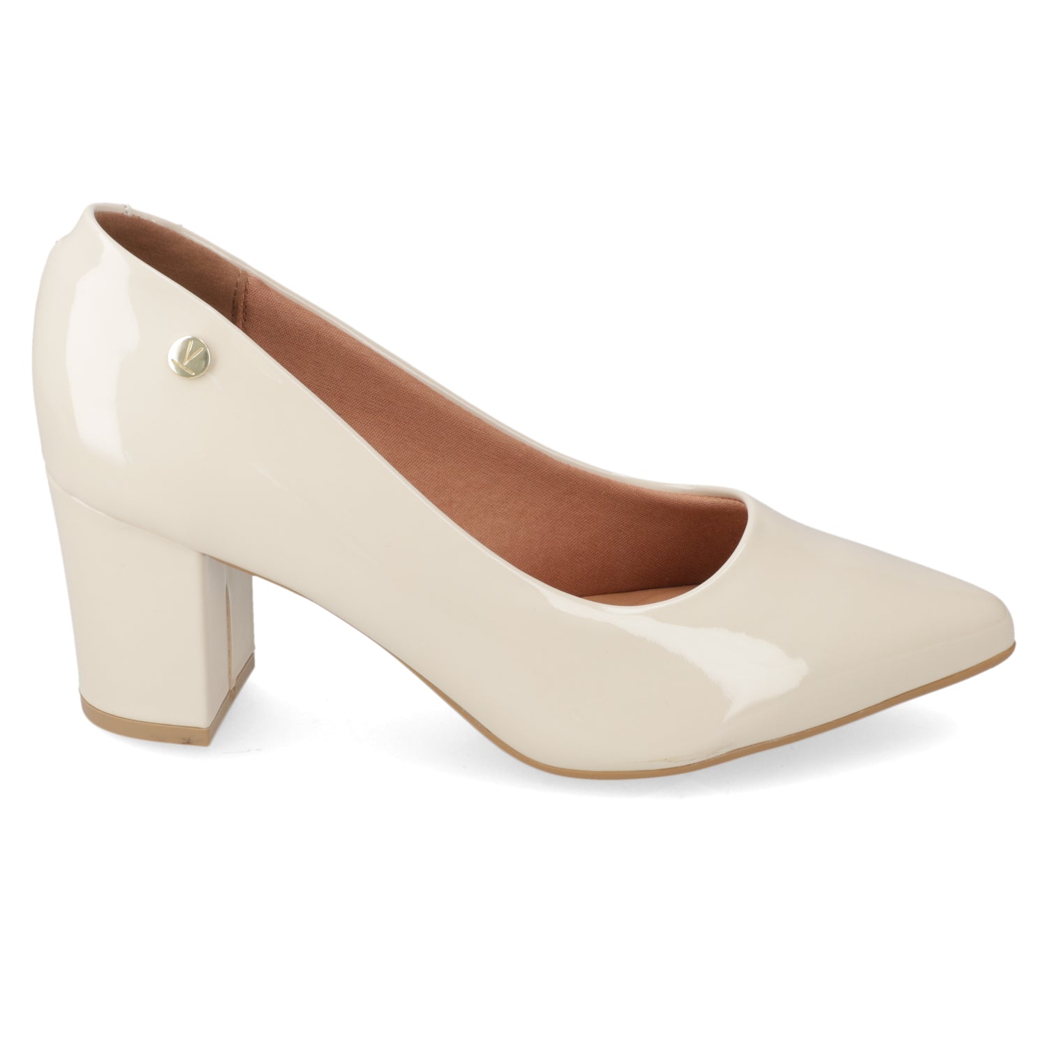 Zapato Taco Ancho Medio Crema Vizzano Efecto Charol 34 / Crema