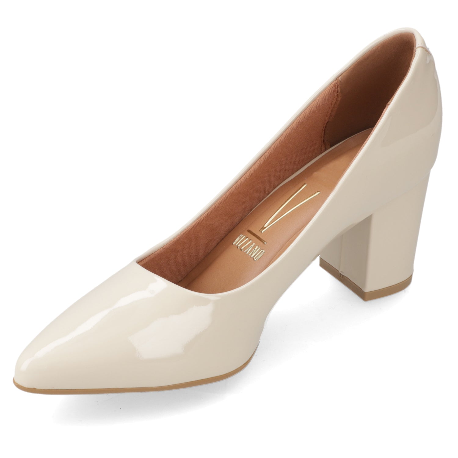 Zapato Taco Ancho Medio Crema Vizzano Efecto Charol 34 / Crema