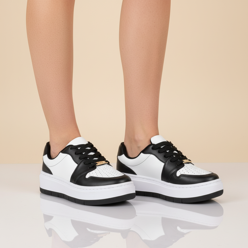 Zapatilla Casual Chunky Blanco y Negro Vizzano