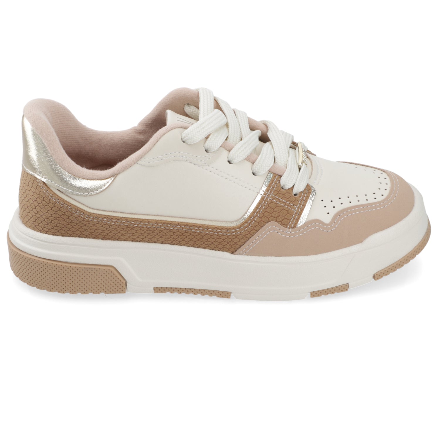 Zapatilla Casual Beige y Nude con Detalles Metalizados Vizzano