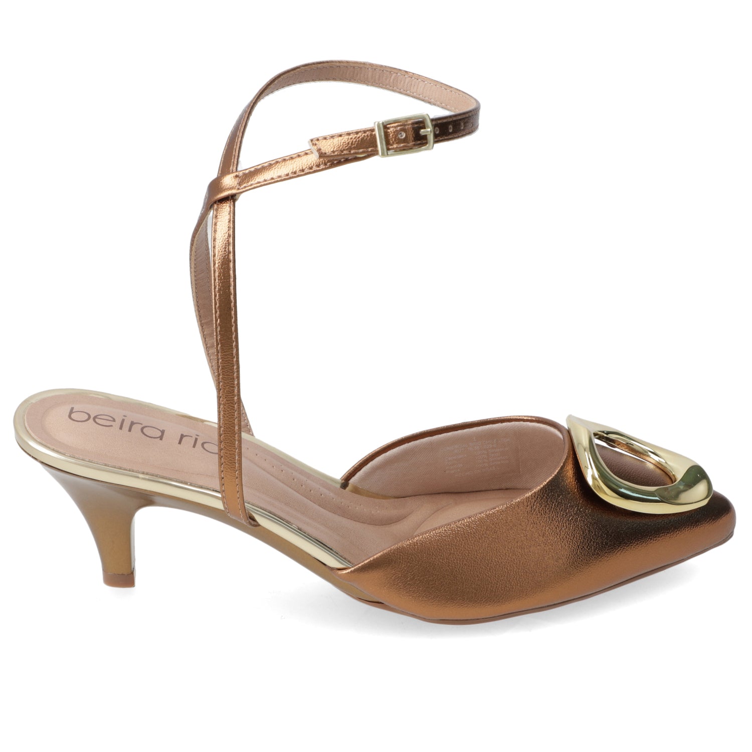 Stiletto Taco Aguja Bajo Bronce Beira Rio Ecocuero Metalizado 35 / Bronce