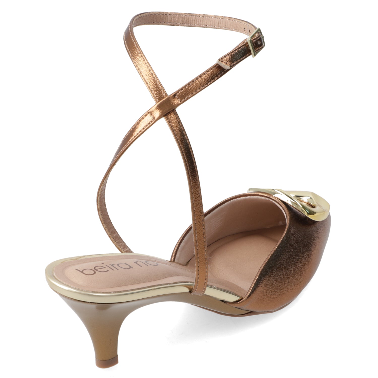 Stiletto Taco Aguja Bajo Bronce Beira Rio Ecocuero Metalizado 35 / Bronce