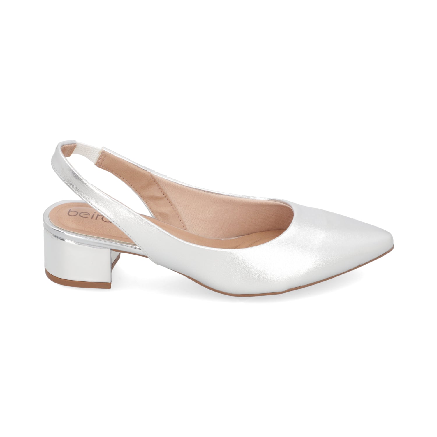 Zapato Taco Ancho Bajo Plateado Beira Rio