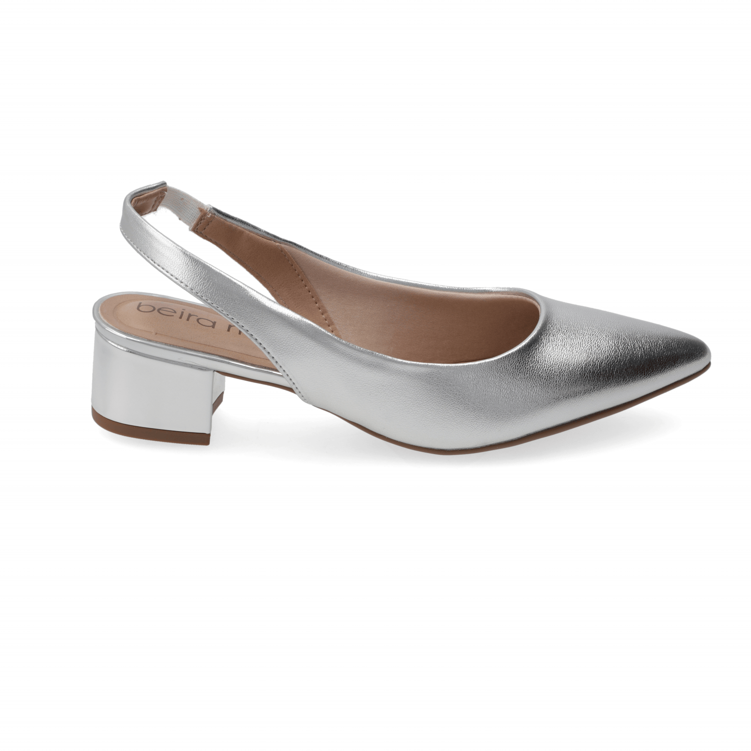 Zapato Taco Cuadrado Metalizado 34 / Plateado