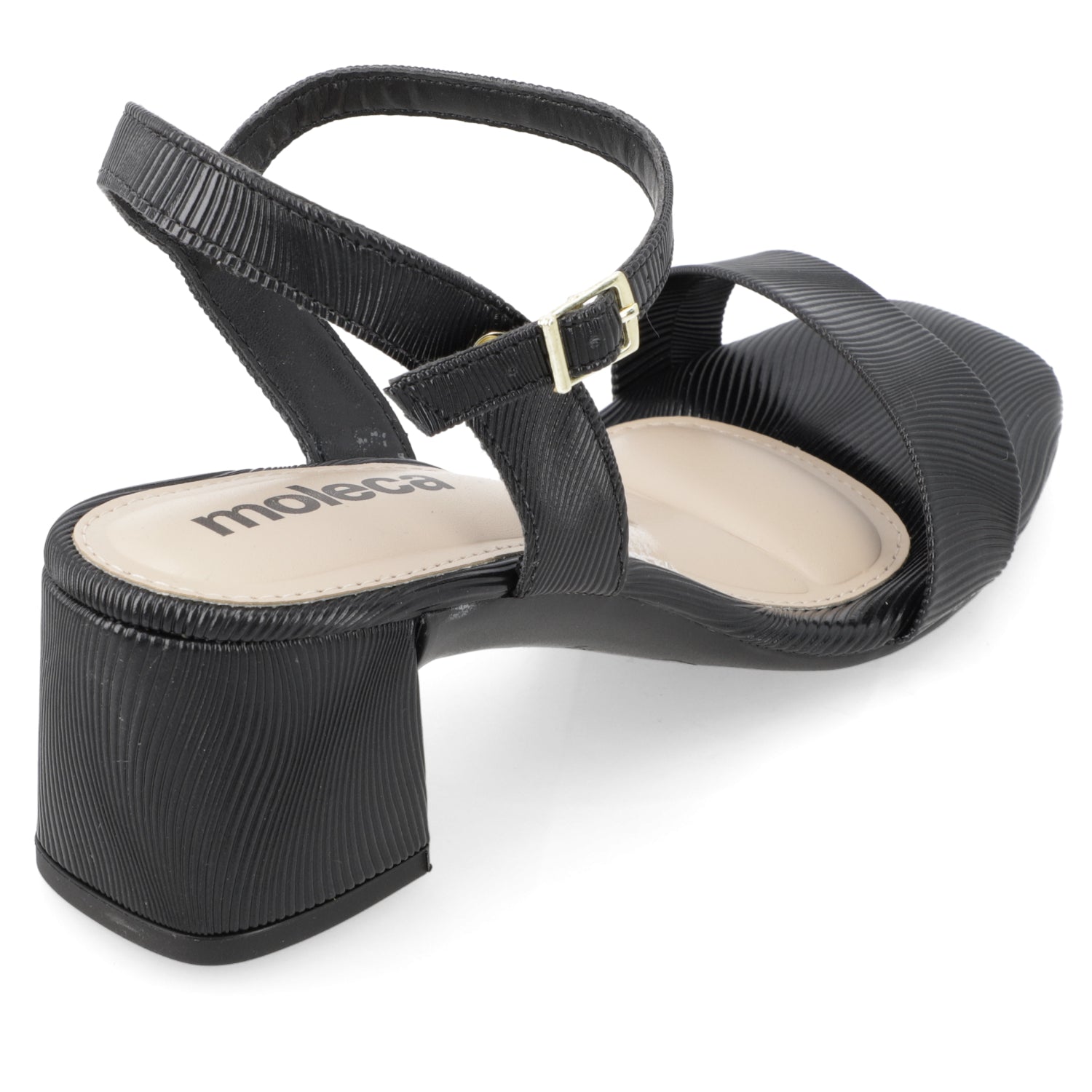 Sandalia Taco Ancho Medio Negro Moleca Ecocuero 35 / Negro