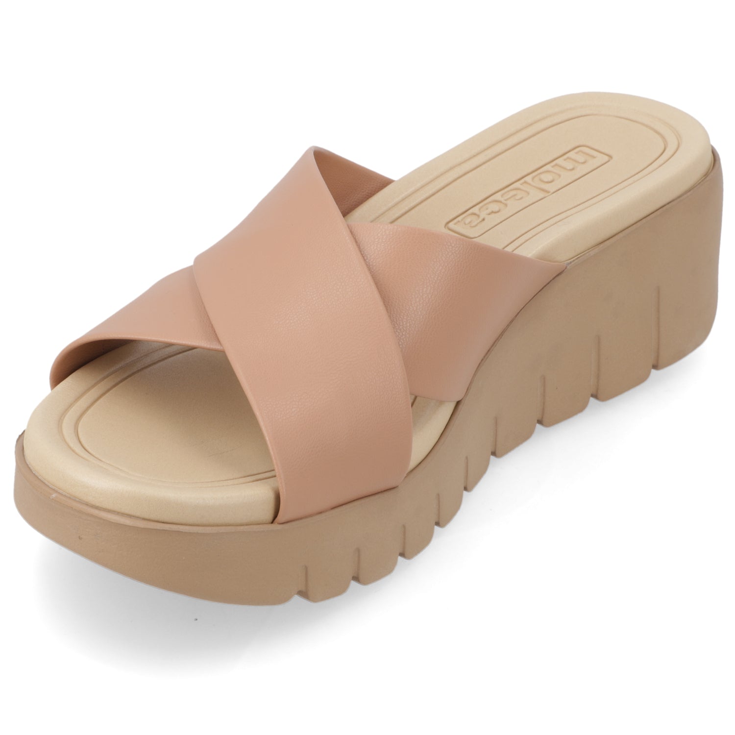 Sandalia Taco Cuña Nude Moleca Ecocuero 35 / Nude