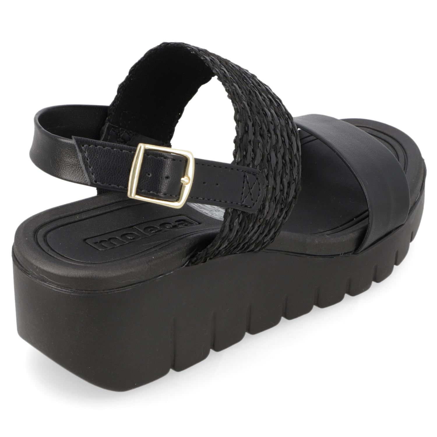 Sandalia Taco Cuña Negro Moleca Ecocuero 35 / Negro