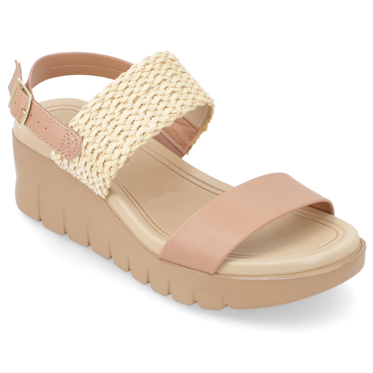 Sandalia Taco Cuña Nude Moleca Ecocuero 35 / Nude