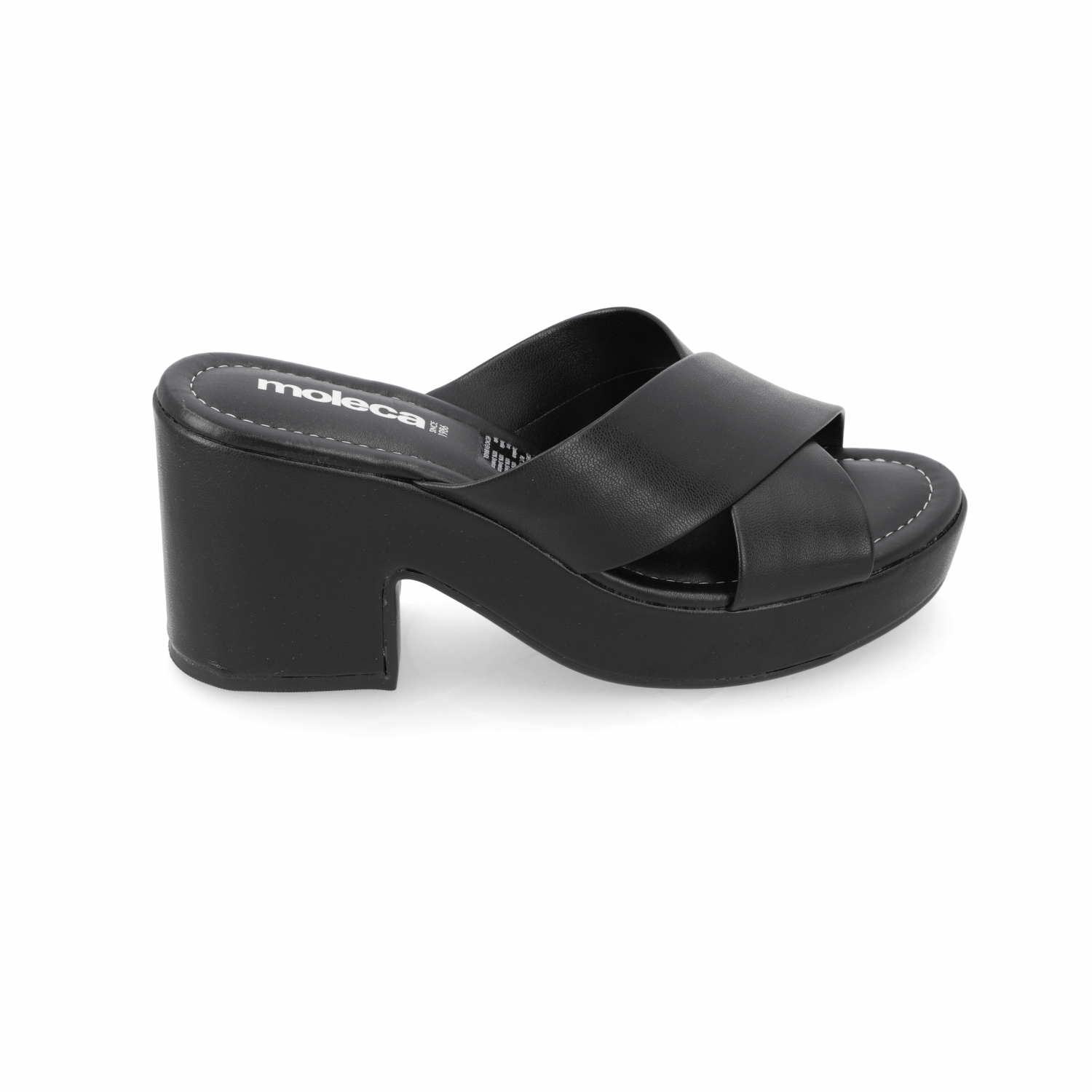 Sandalia Taco Ancho Medio Negro Moleca Ecocuero 34 / Negro