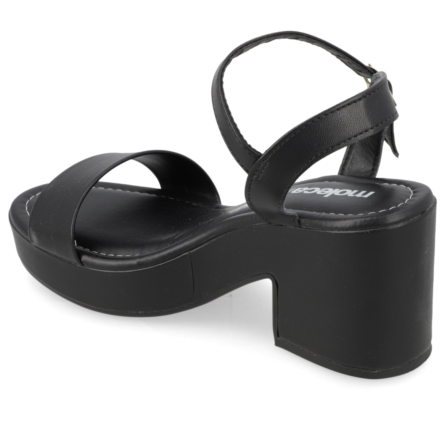 Sandalia Taco Ancho Medio Negro Moleca Ecocuero 34 / Negro