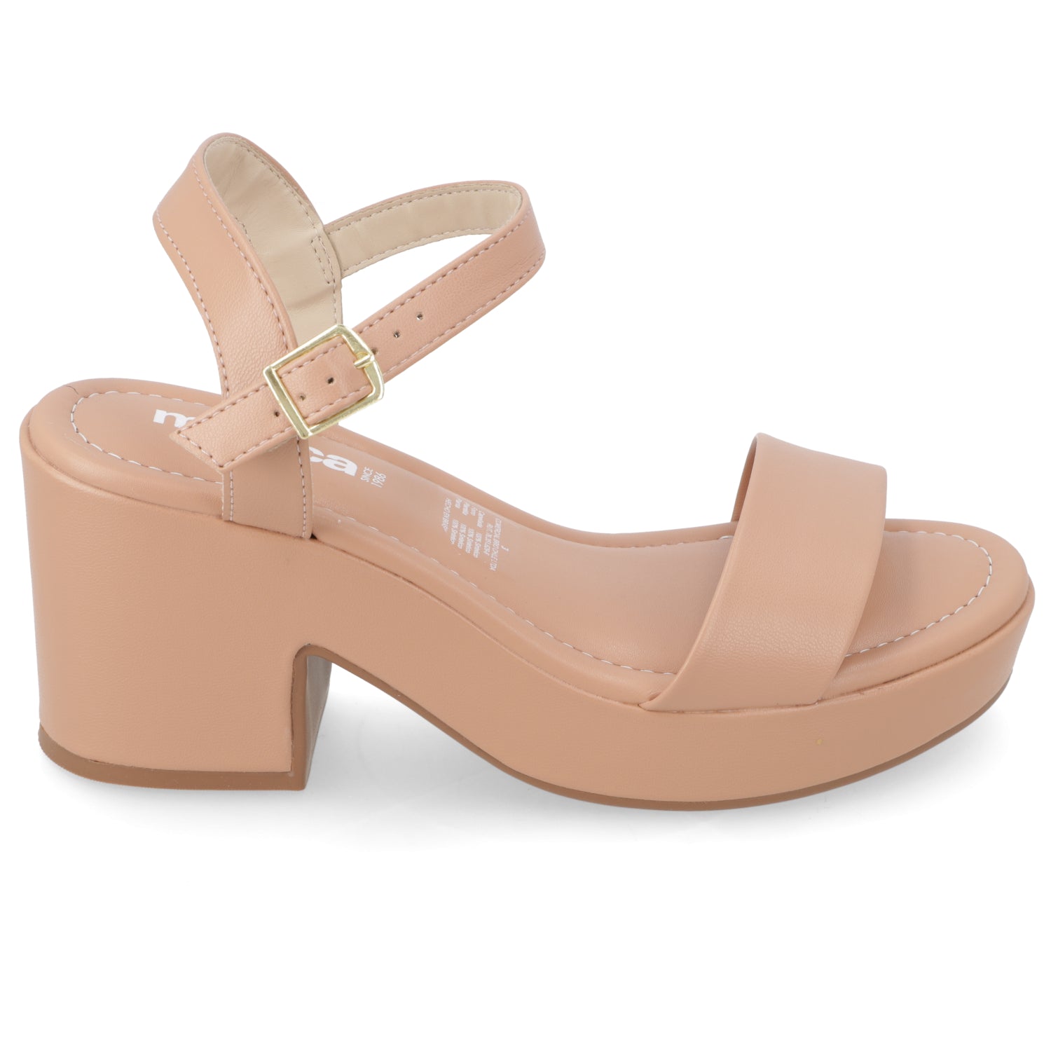 Sandalia Taco Ancho Medio Nude Moleca Ecocuero 34 / Nude