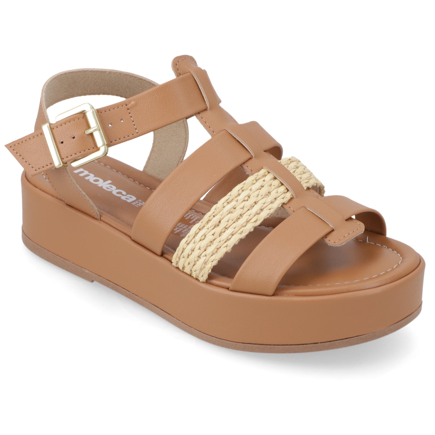 Sandalia Plataforma Camel Moleca Ecocuero 35 / Camel