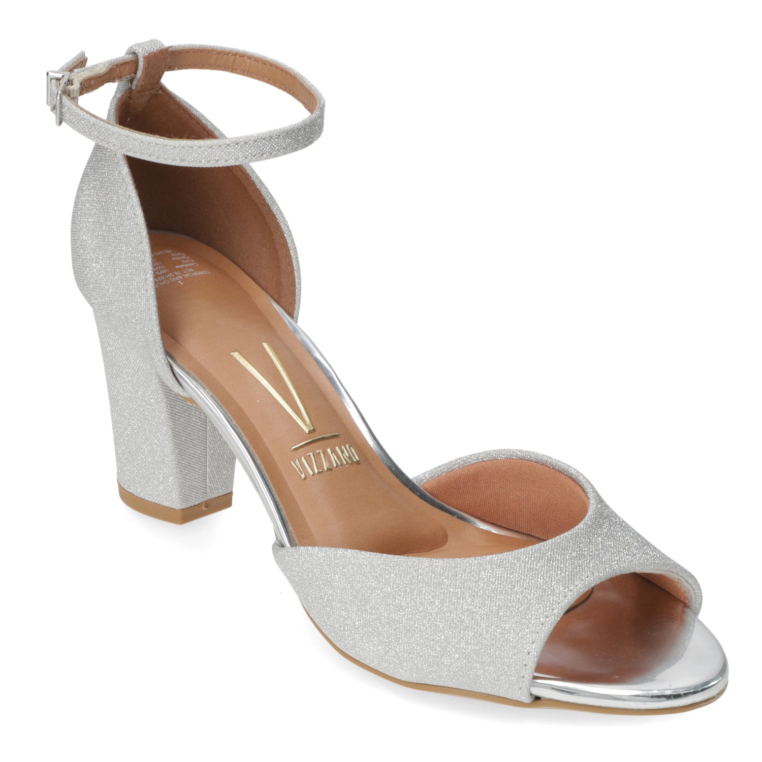 Sandalia Taco Cuadrado Textil Glitter Plateado 34 / Plateado