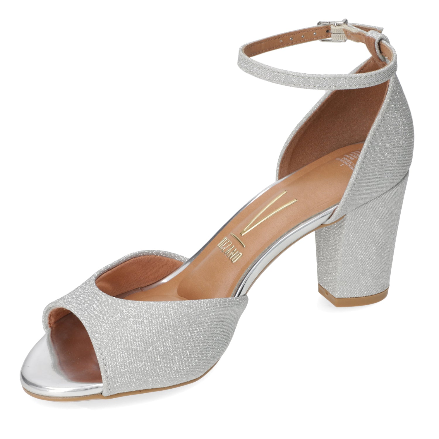 Sandalia Taco Cuadrado Textil Glitter Plateado 34 / Plateado