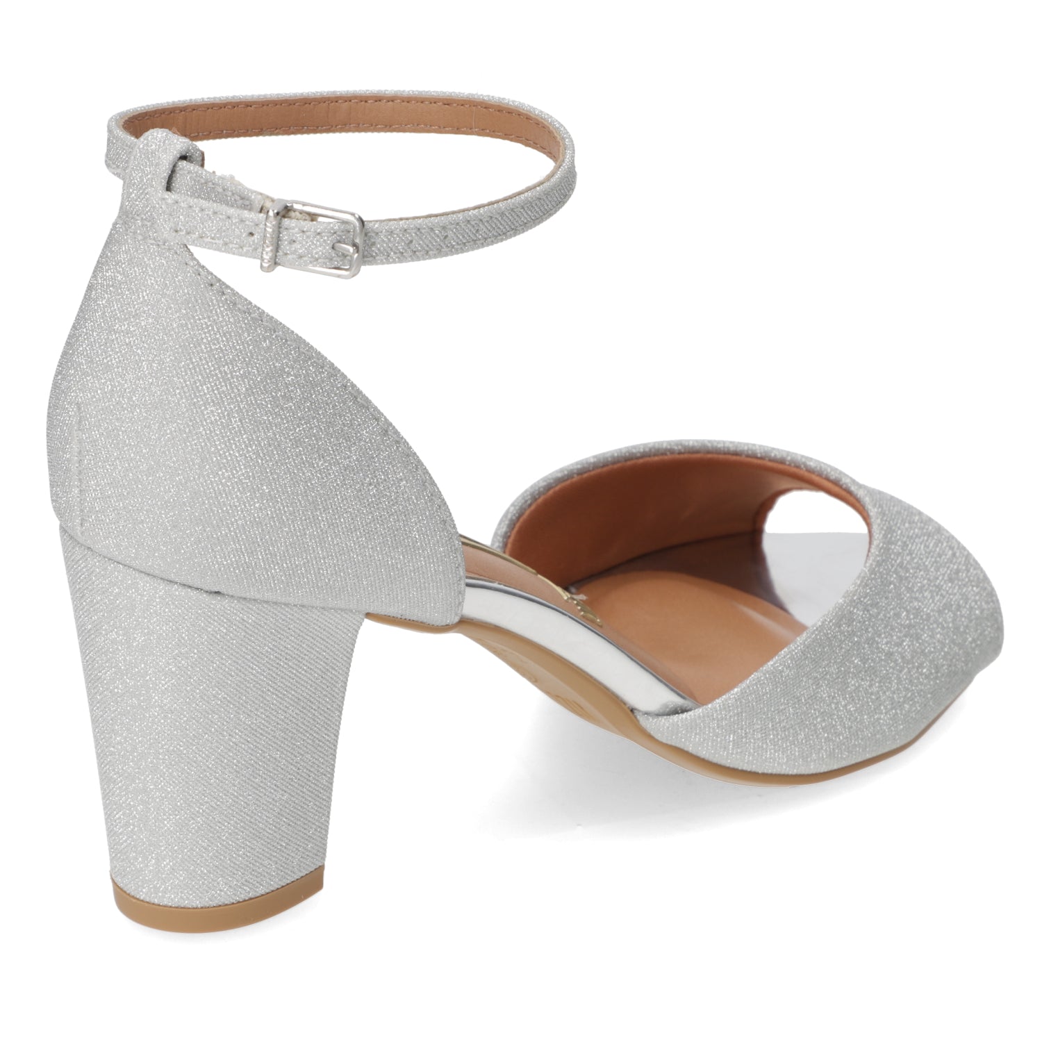 Sandalia Taco Cuadrado Textil Glitter Plateado 34 / Plateado