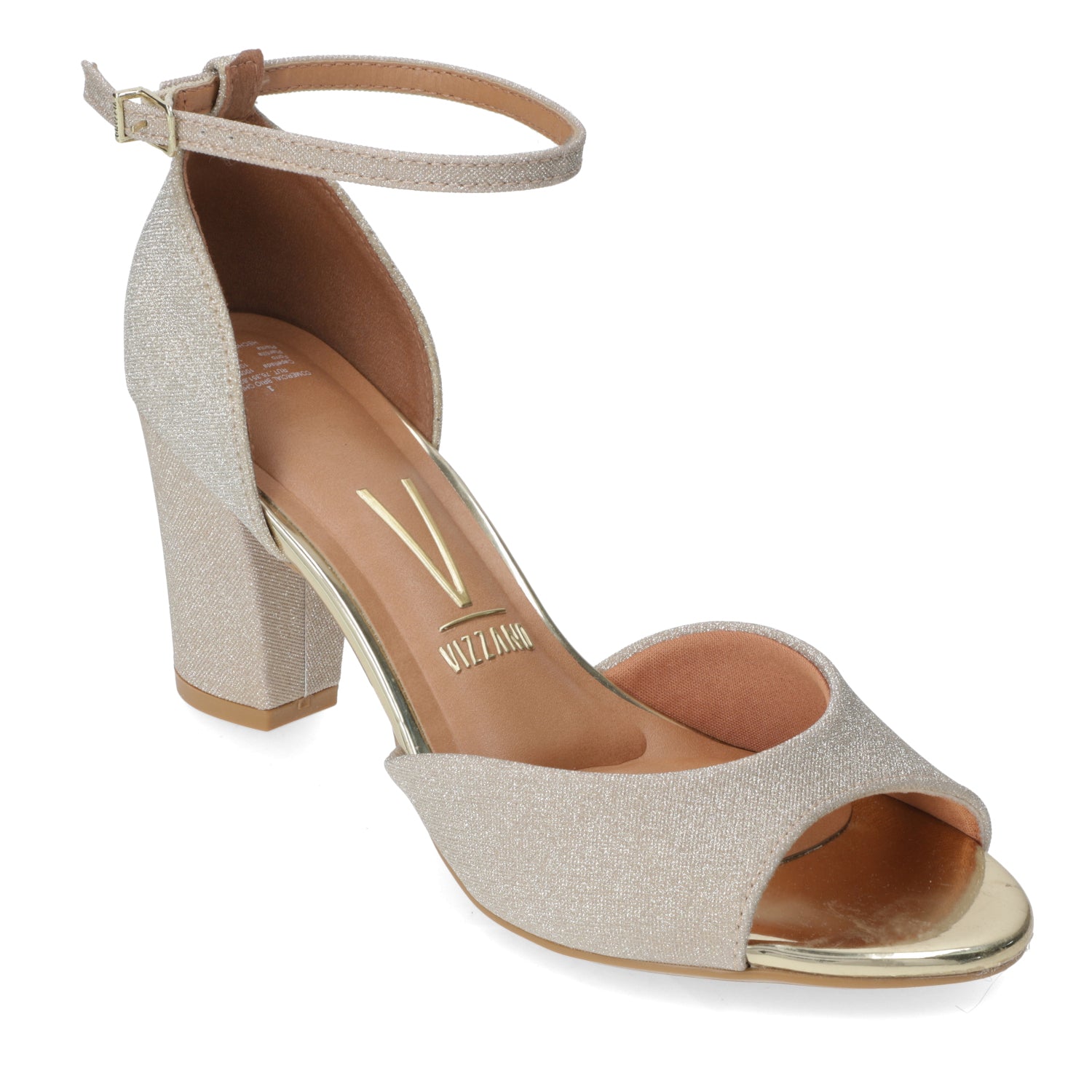 Sandalia Taco Cuadrado Textil Glitter Dorado 34 / Dorado