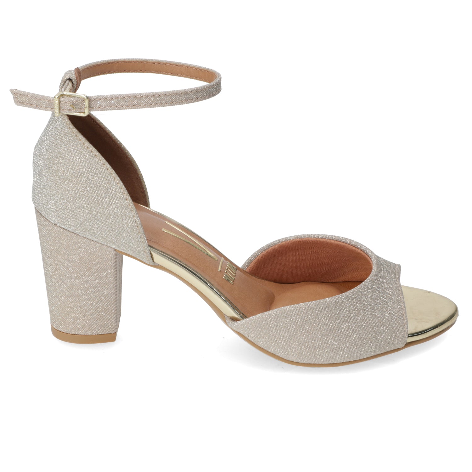 Sandalia Taco Cuadrado Textil Glitter Dorado 34 / Dorado