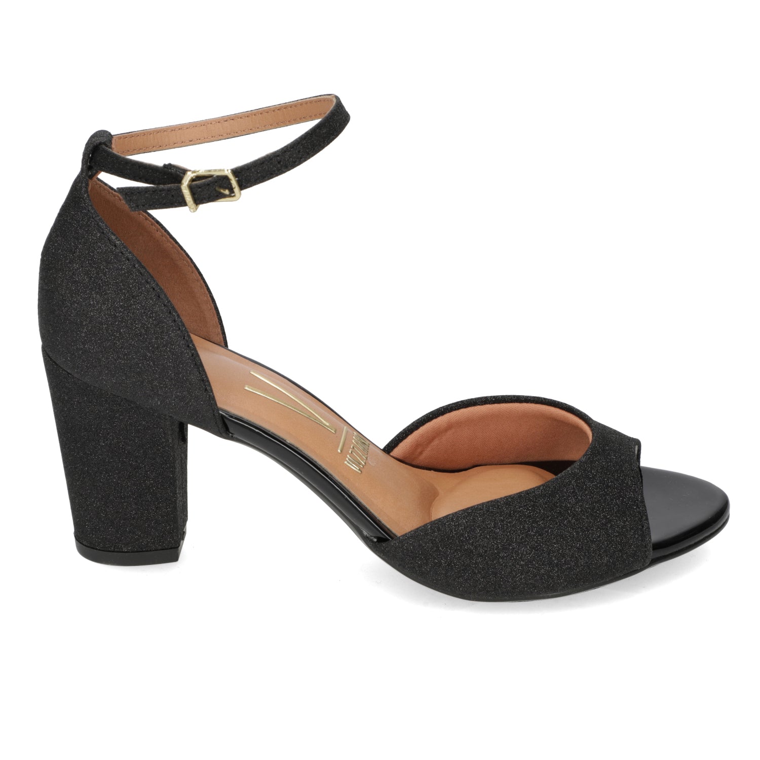 Sandalia Taco Cuadrado Textil Glitter Negro 34 / Negro