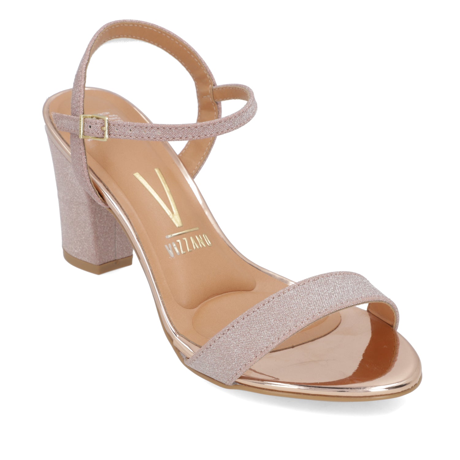 Sandalia Taco Cuadrado Textil Glitter Rose Gold 6262-474-26594-23146