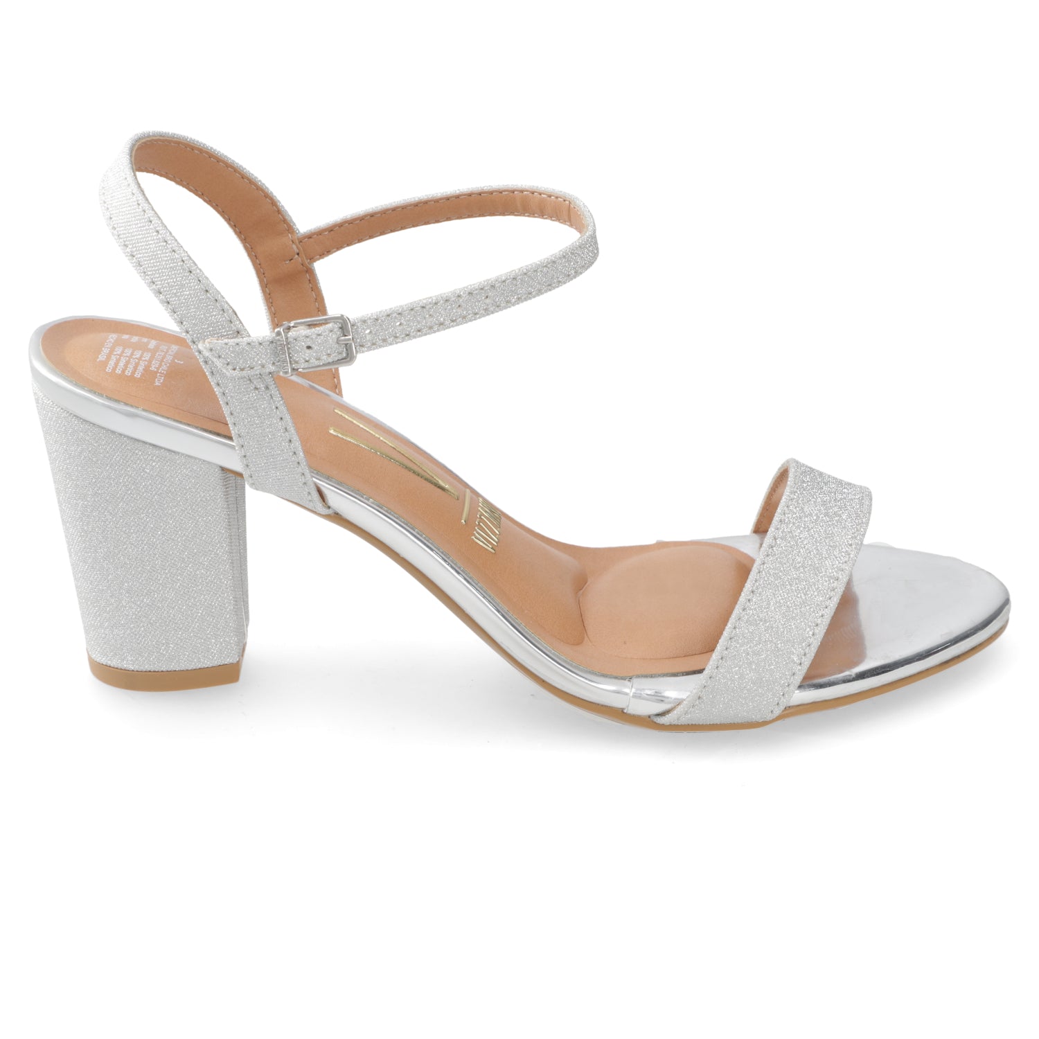 Sandalia Taco Cuadrado Textil Glitter Plateado 34 / Plateado