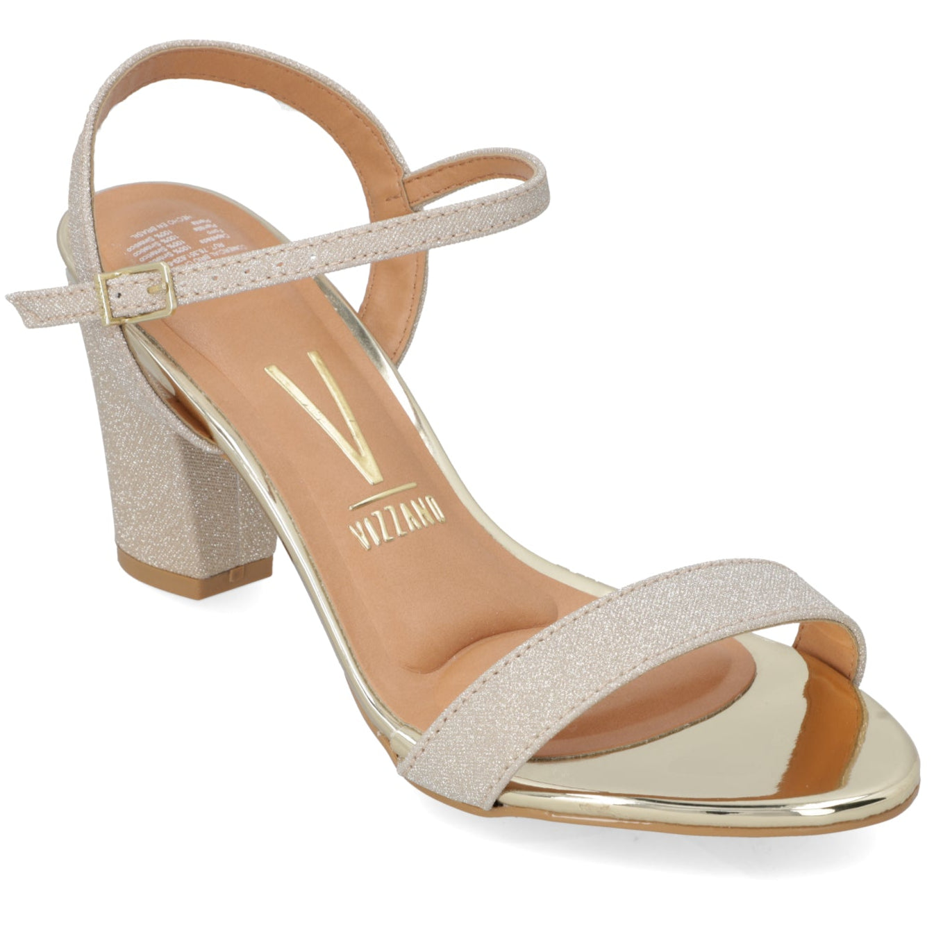 Sandalia Taco Cuadrado Textil Glitter Dorada 34 / Dorado