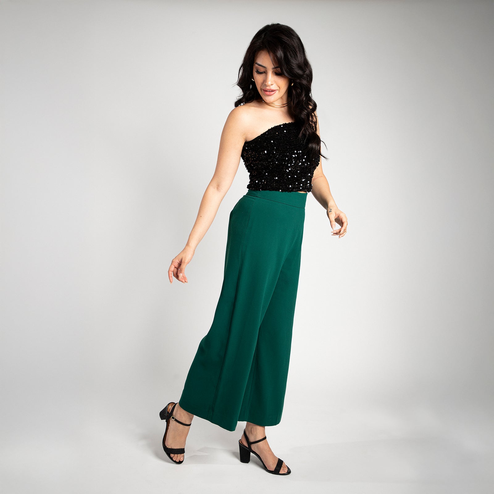 Sandalia Taco Cuadrado Textil Glitter Negro 6262-474-26721-15745