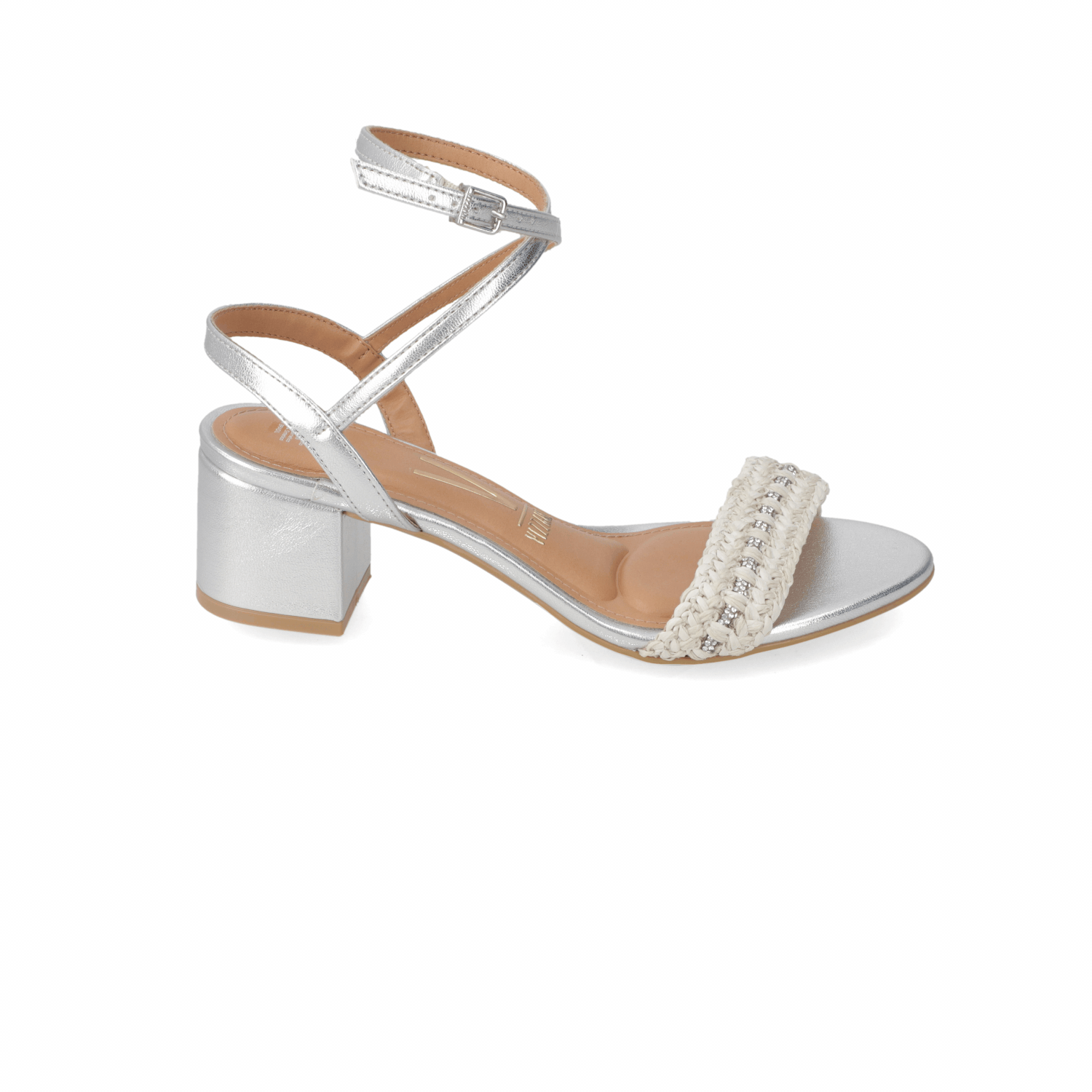 Sandalia Taco Ancho Plateada