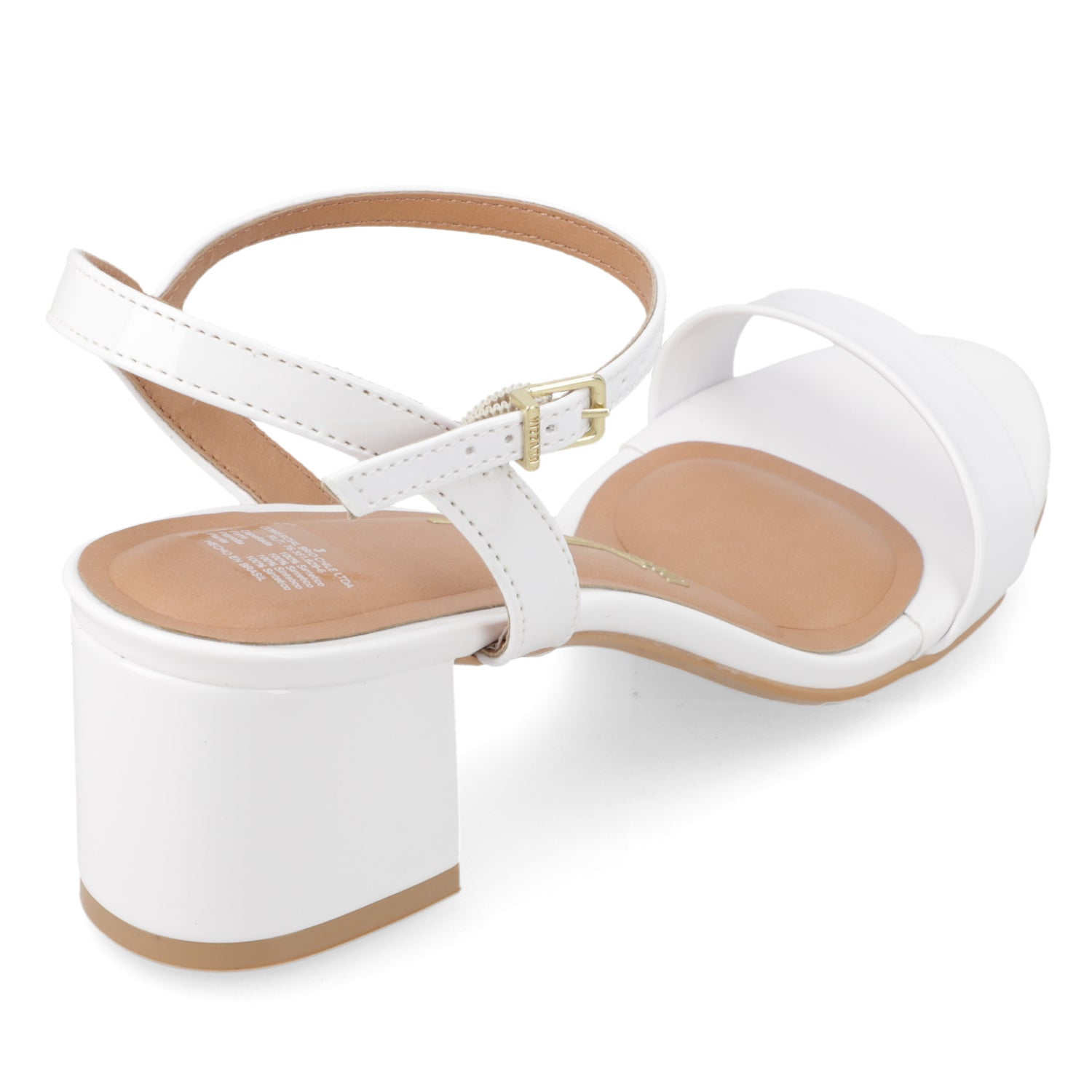 Sandalia Taco Ancho Efecto Charol Blanco 34