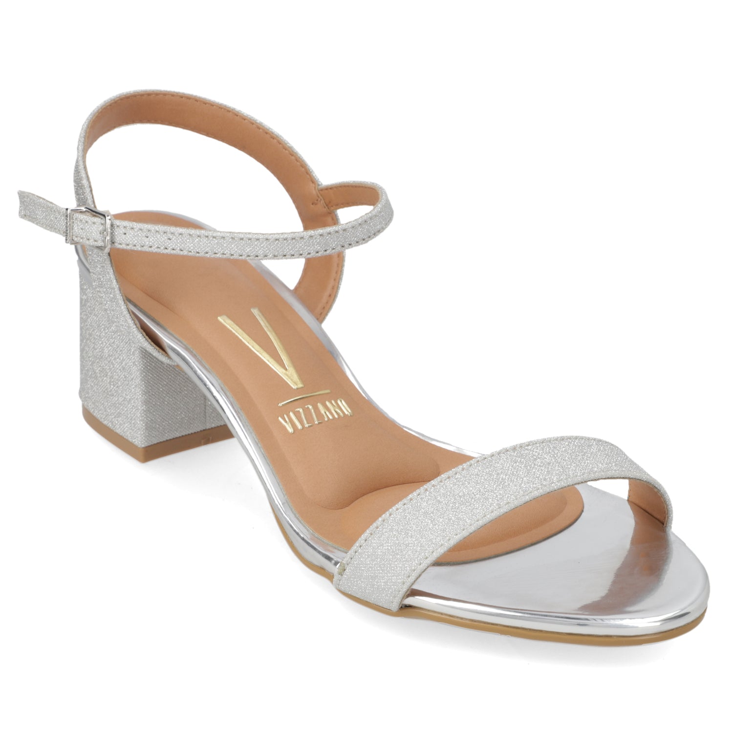 Sandalia Taco Cuadrado Textil Glitter Plateado 34 / Plateado