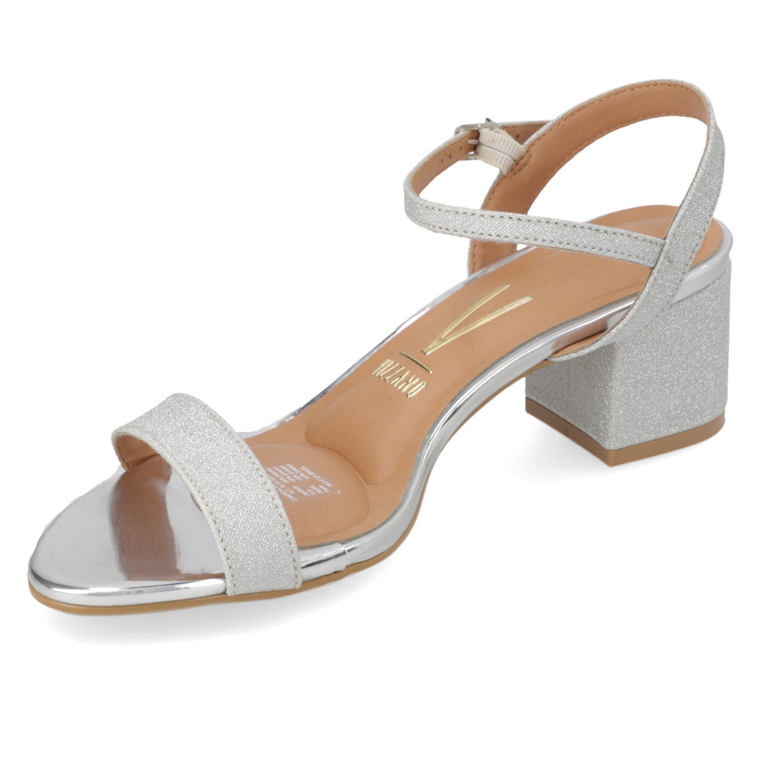 Sandalia Taco Cuadrado Textil Glitter Plateado 34 / Plateado