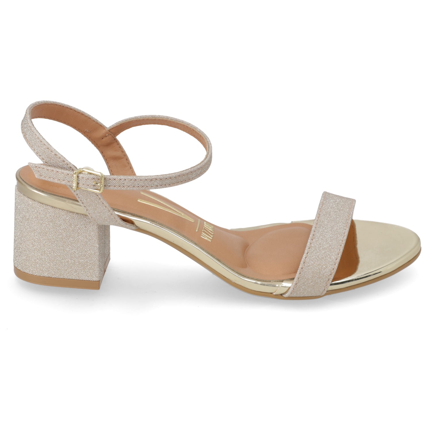 Sandalia Taco Cuadrado Textil Glitter Dorado 34 / Dorado
