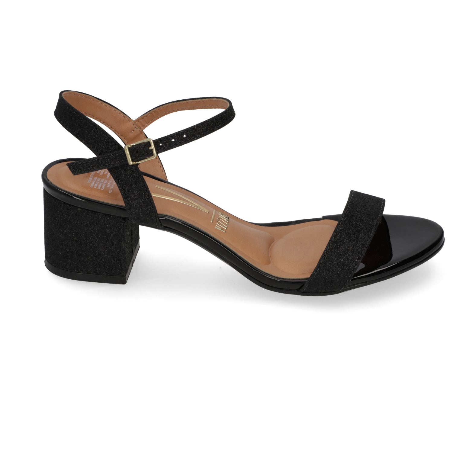 Sandalia Taco Ancho Textil Glitter Negra 6291-900-26721-15745