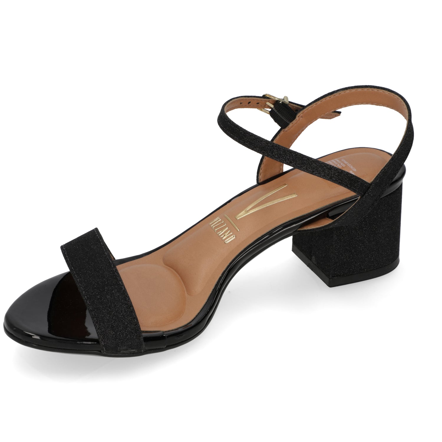 Sandalia Taco Ancho Textil Glitter Negra 6291-900-26721-15745