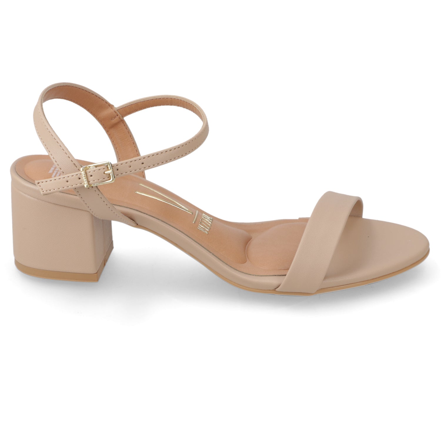 Sandalia Taco Ancho Eco Cuero Beige
