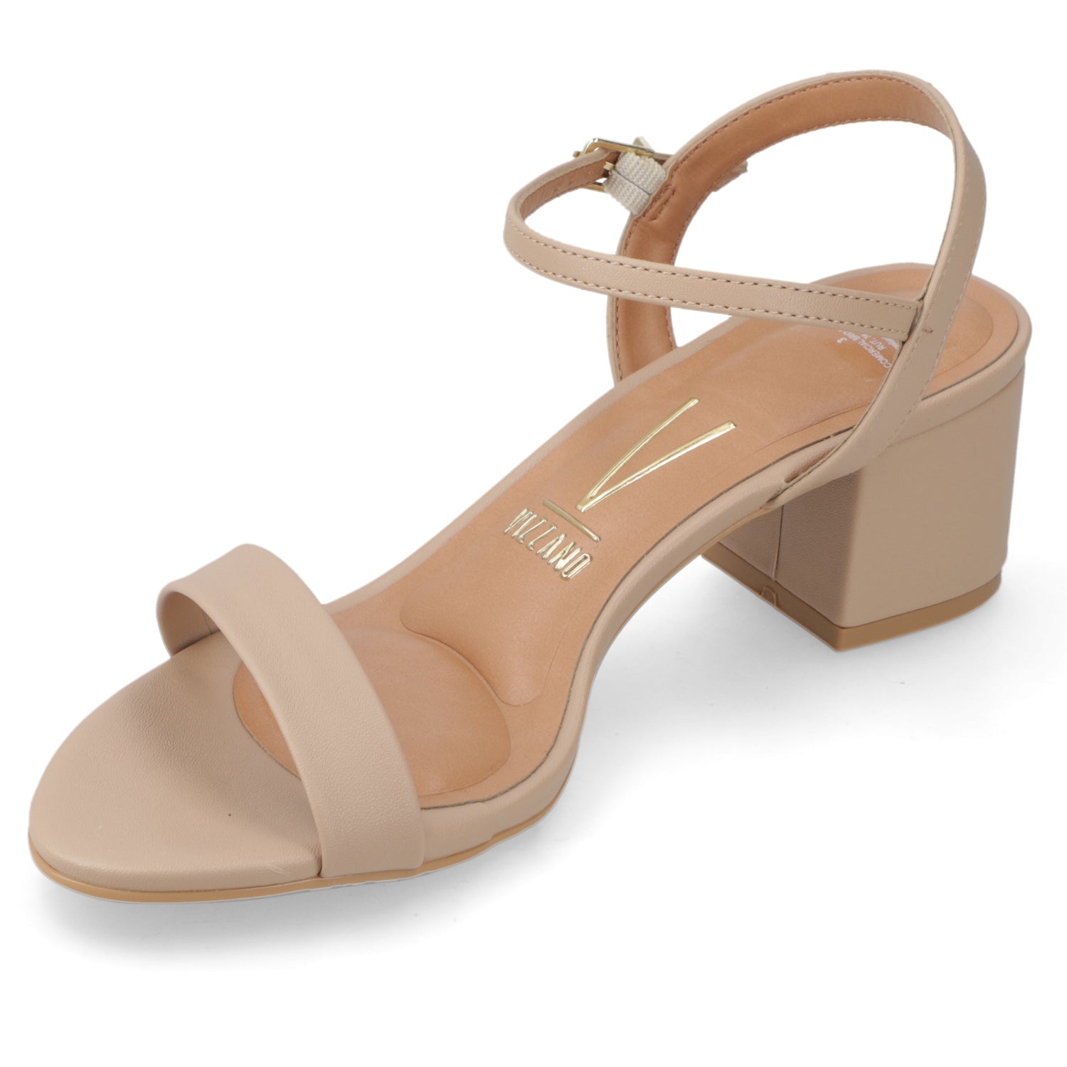 Sandalia Taco Ancho Eco Cuero Beige