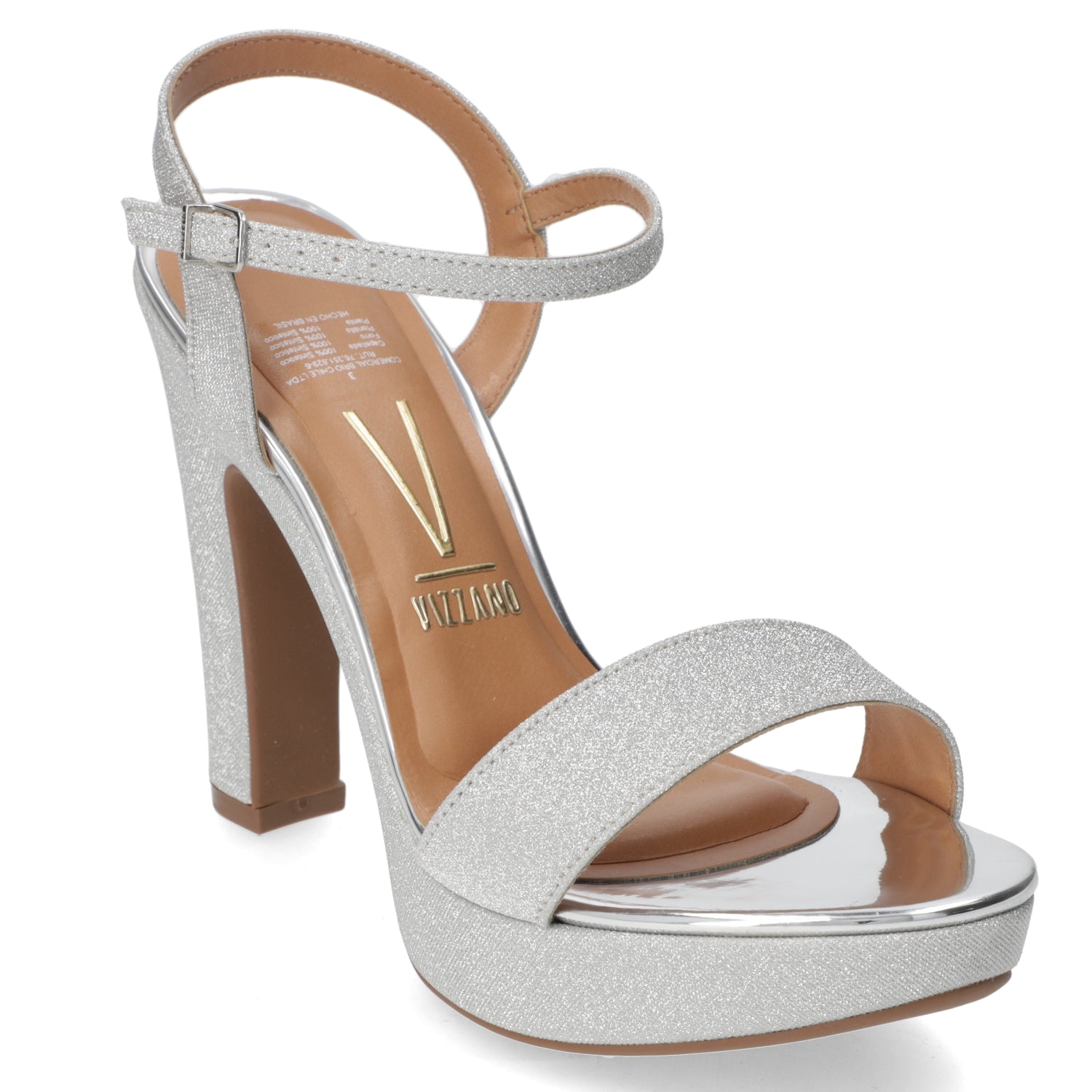 Sandalia Taco Cuadrado Textil Glitter Plateado 34 / Plateado