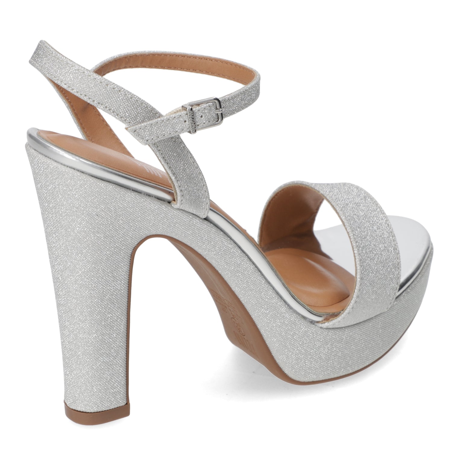 Sandalia Taco Cuadrado Textil Glitter Plateado 34