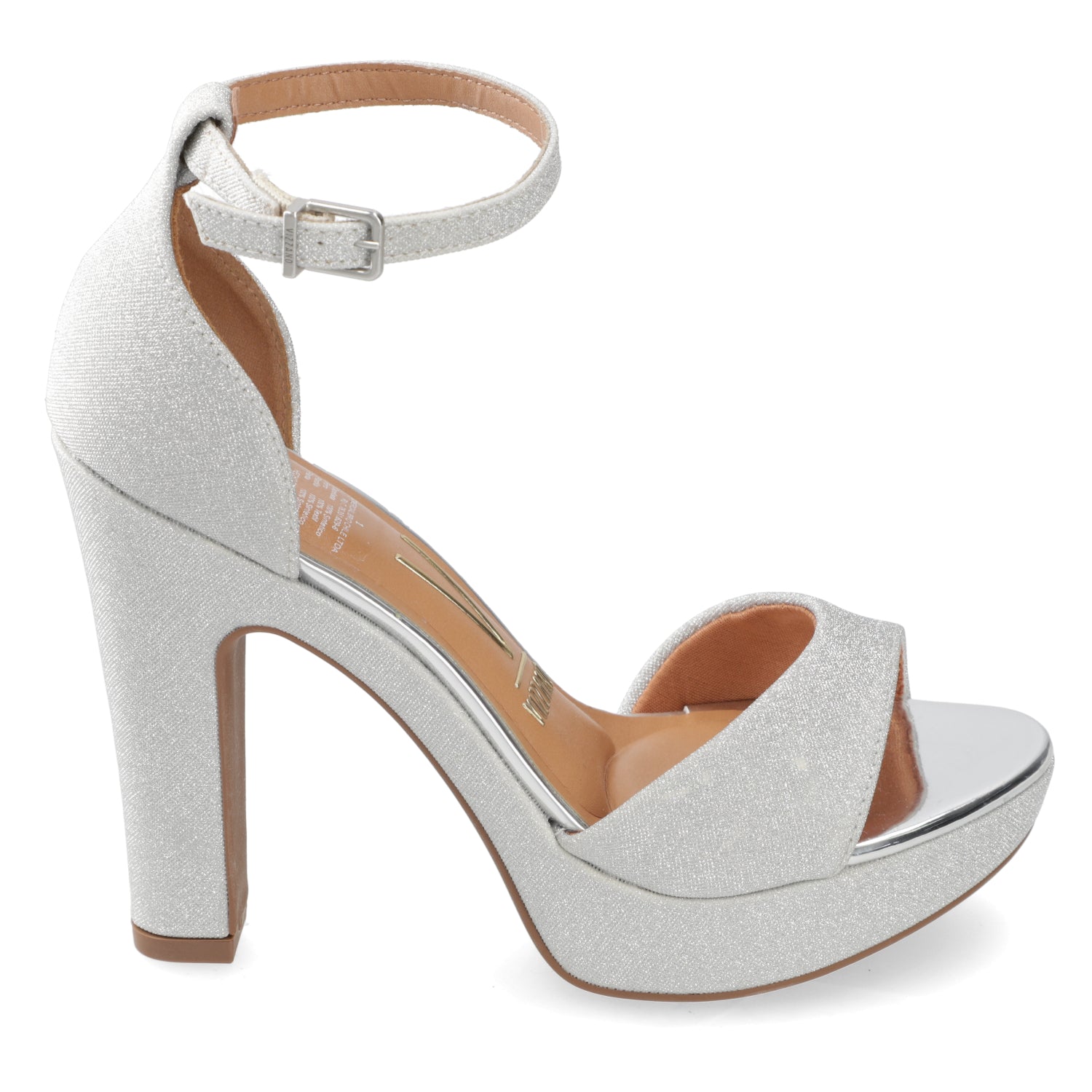 Sandalia Taco Ancho Glitter Plateado 34 / Plateado