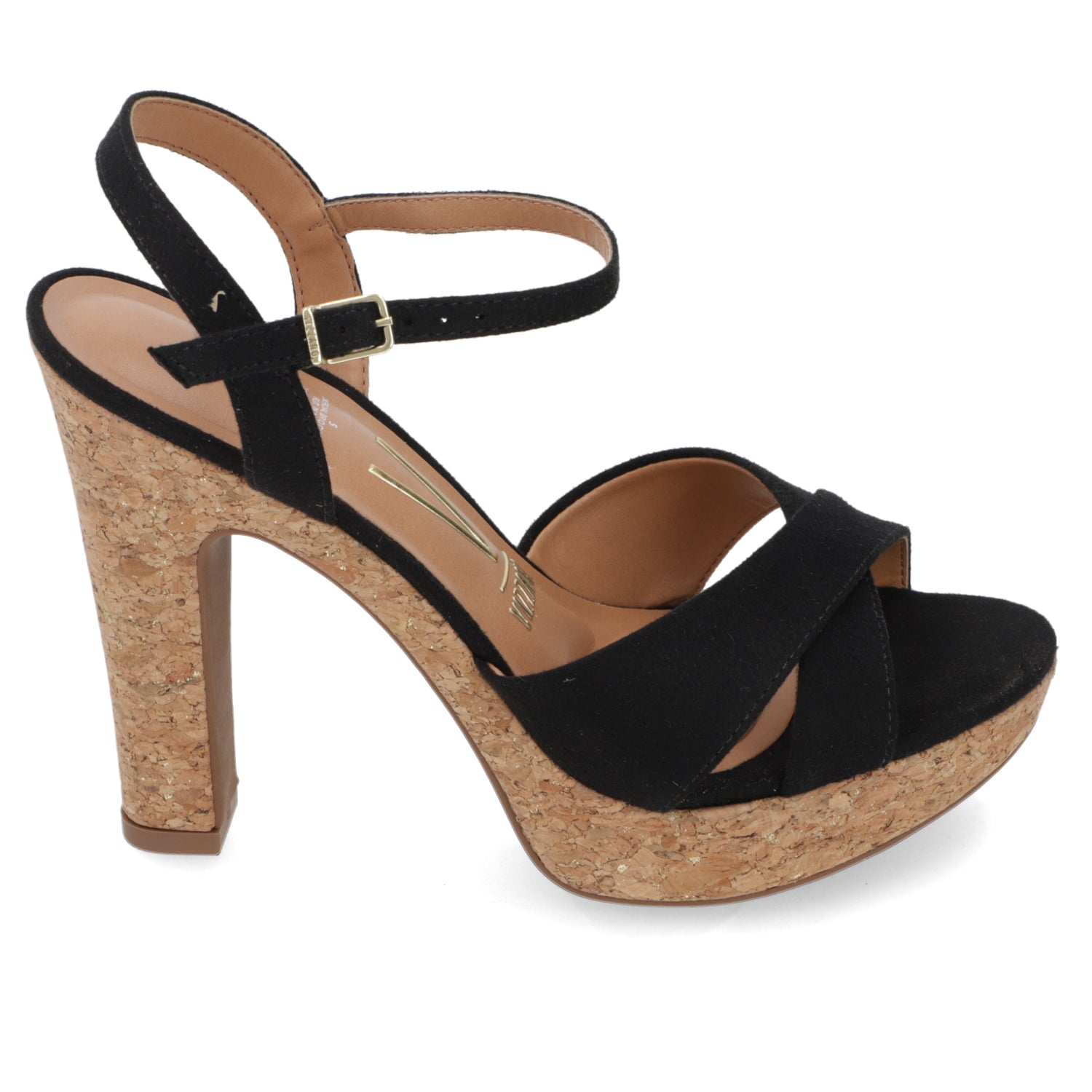 Sandalia Taco Ancho Alto Negro Vizzano Efecto Gamuza 34 / Negro