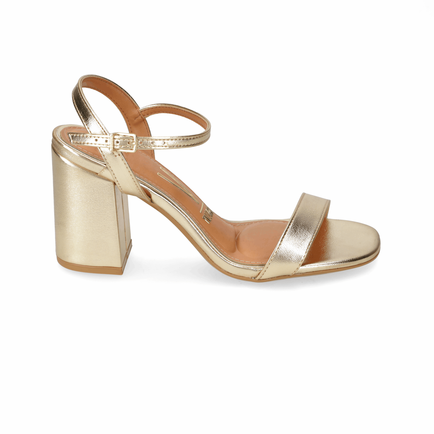 Sandalia Taco Cuadrado Eco Cuero Metalizada 34