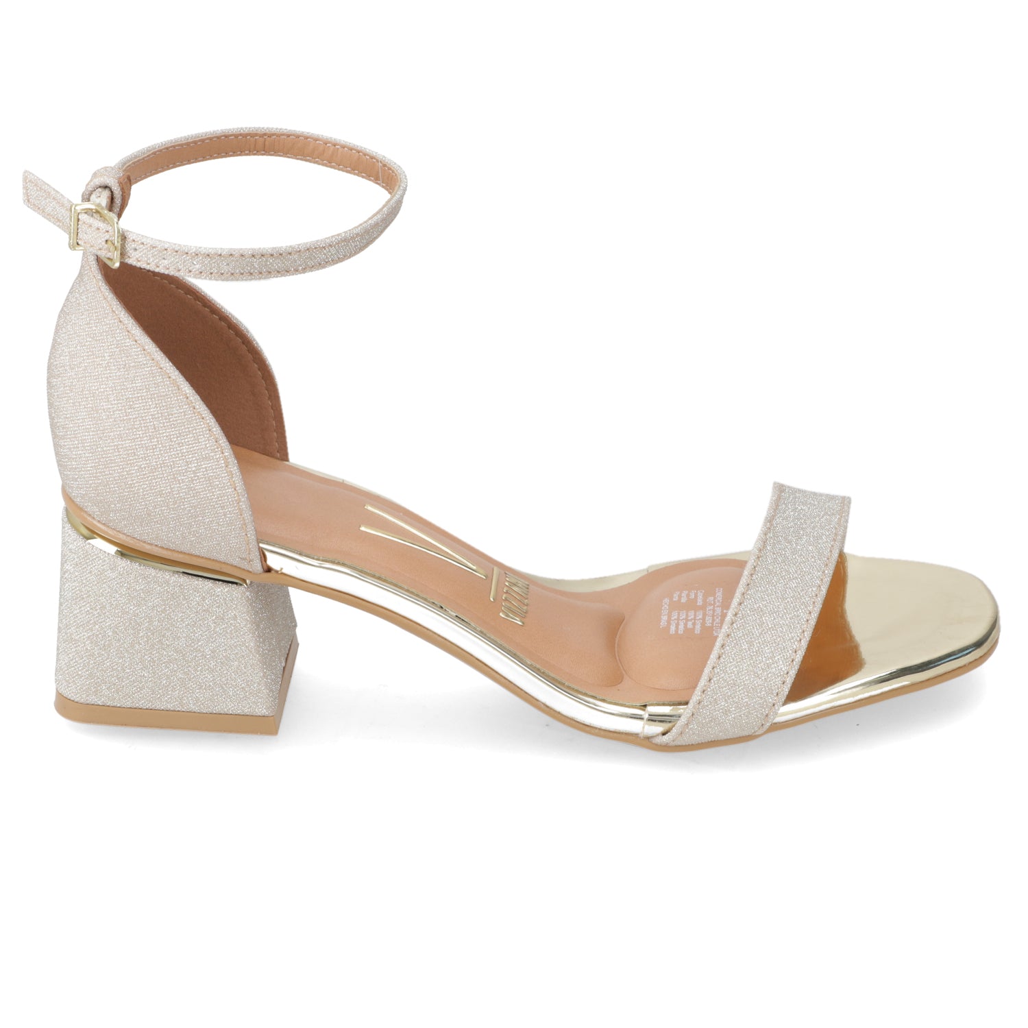 Sandalia Taco Ancho Textil Glitter Dorado 35