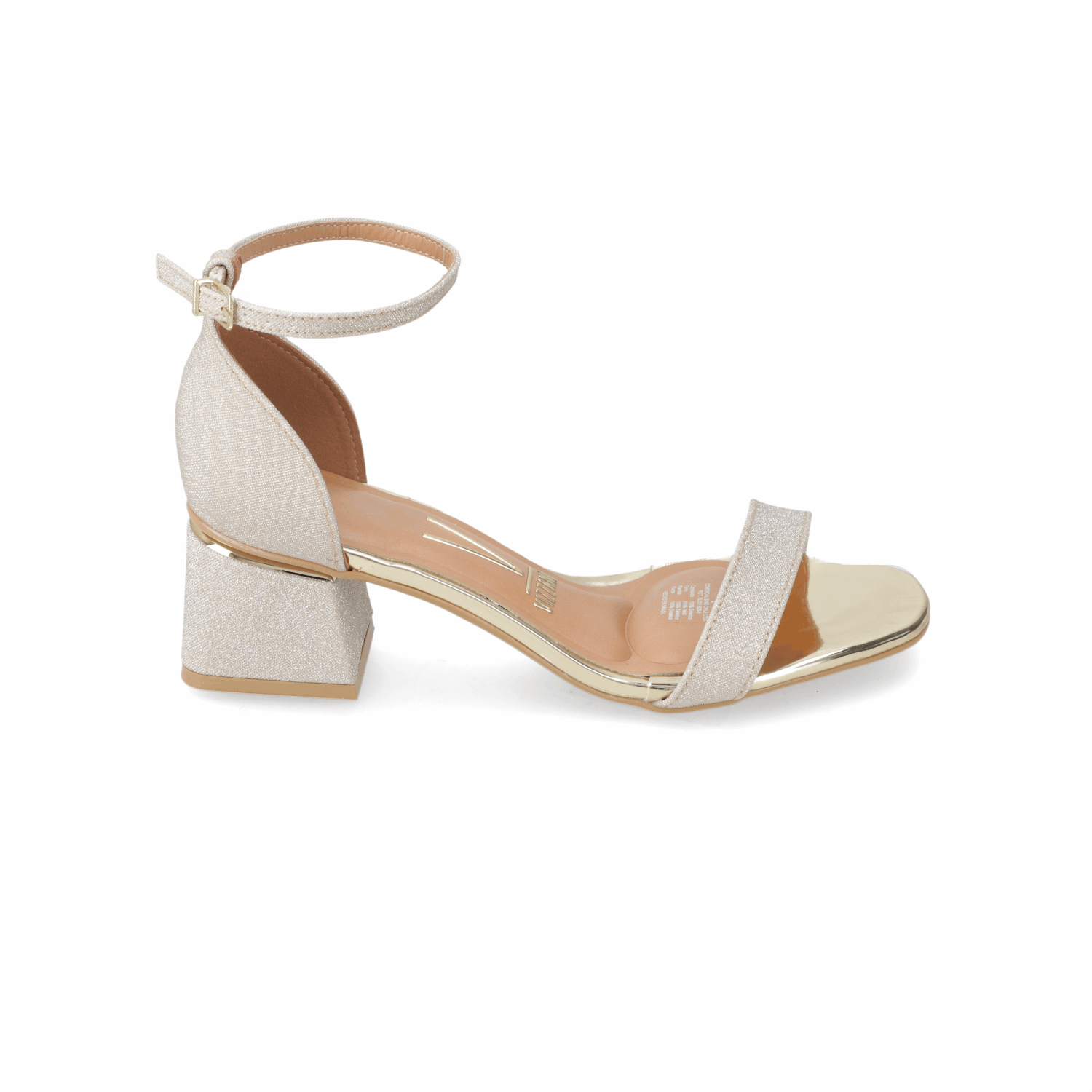 Sandalia Taco Ancho Textil Glitter Dorado 35