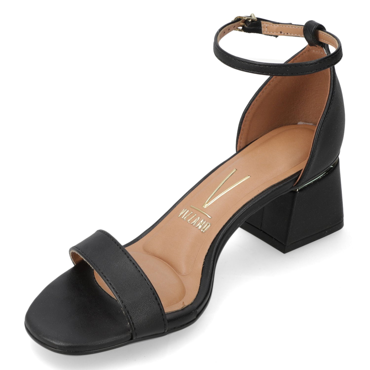 Sandalia Taco Ancho Eco Cuero Negro 35