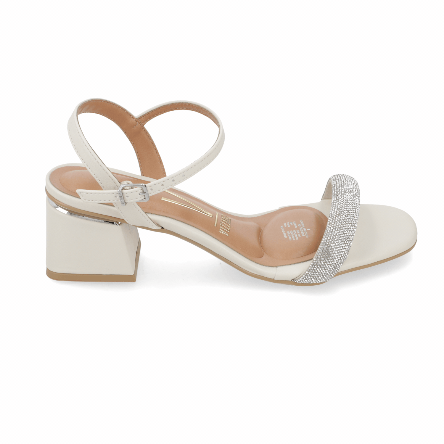 Sandalia Taco Ancho Eco Cuero Brillos Blanco 35