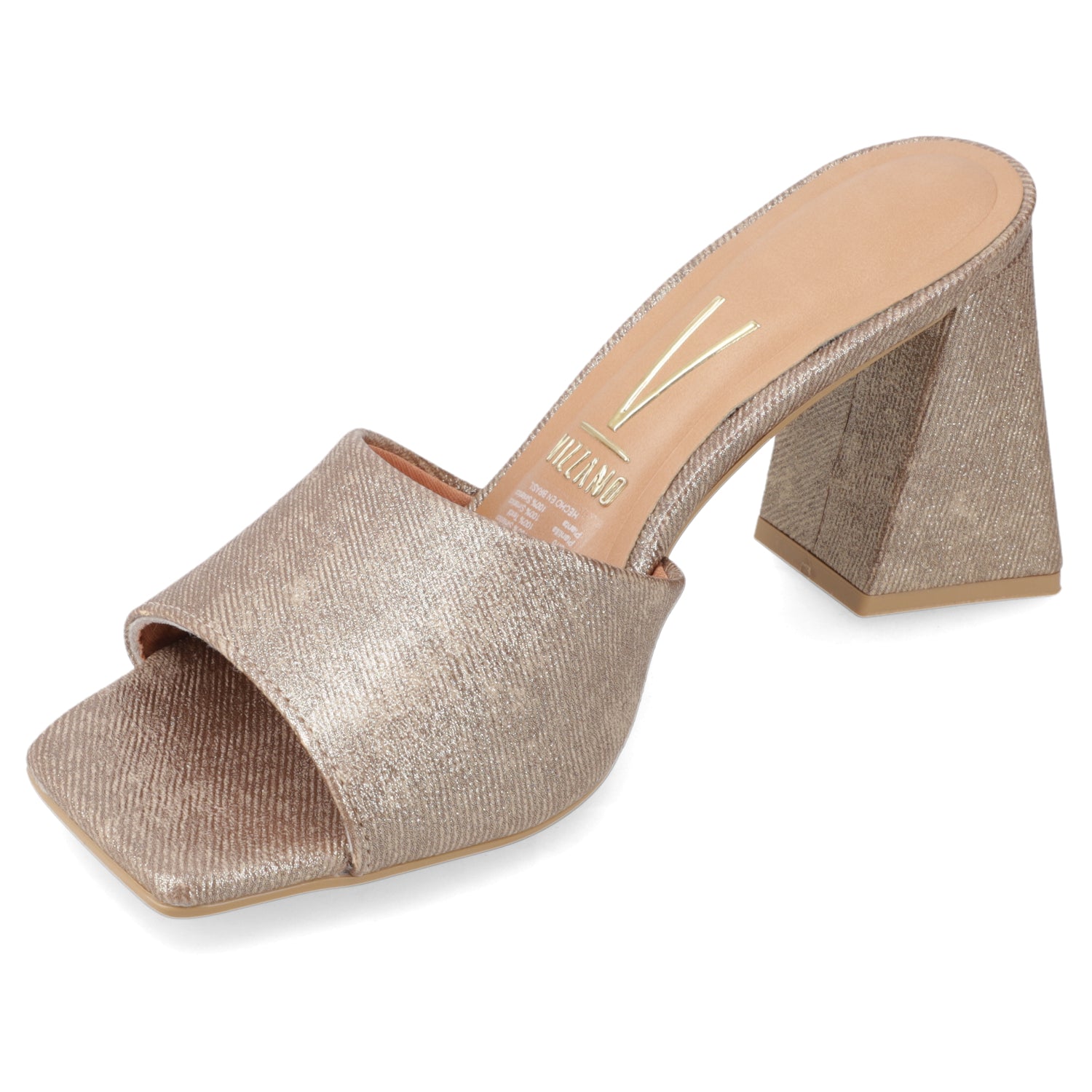 Sandalia Taco Ancho Alto Oro Vizzano Ecocuero Brillante 34 / Oro