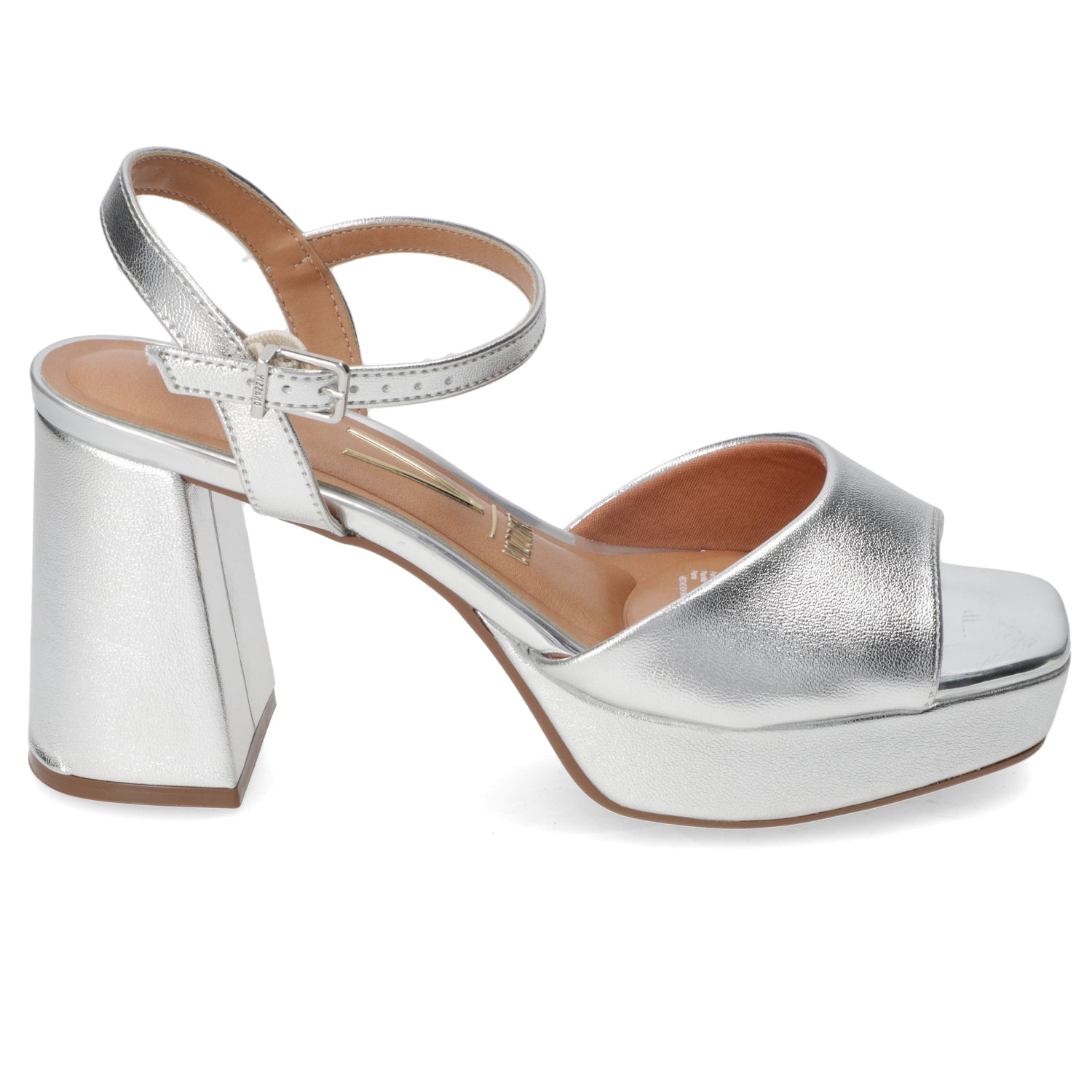 Sandalia Taco Ancho Metalizada 35 / Plateado